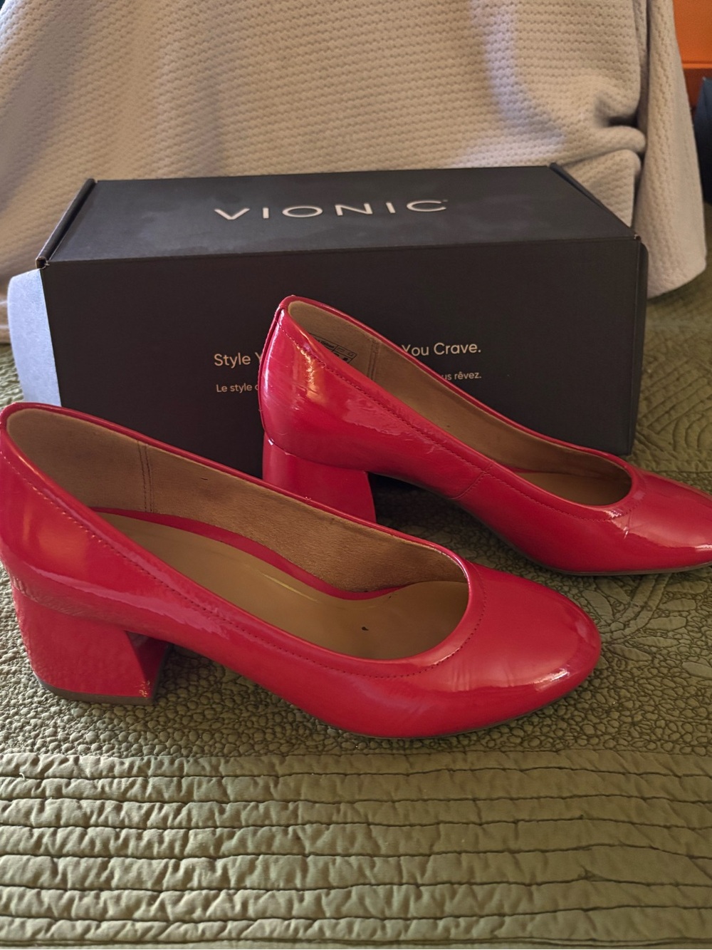 Vionic Red Patent Block Heel Pumps